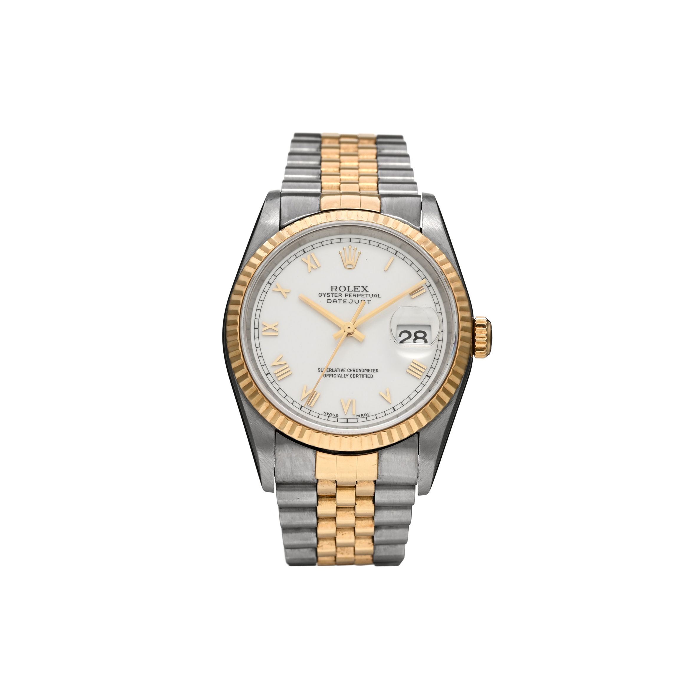 ROLEX STAINLESS STEEL 18K YELLOW GOLD 36MM OYSTER PERPETUAL DATEJUST WATCH WHITE ROMAN 16233 ROLEX STAINLESS STEEL 18K YELLOW GOLD 36MM OYSTER PERPETUAL DATEJUST WATCH WHITE ROMAN 16233