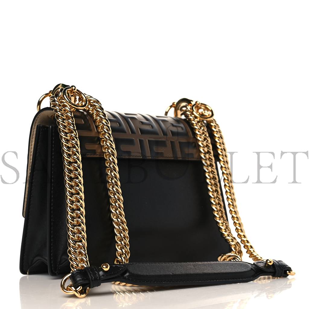 FENDI VITELLO LIBERTY BI-COLOR FF 1974 EMBOSSED SMALL KAN I SHOULDER BAG BLACK MAYA (19*16*9cm) FENDI VITELLO LIBERTY BI-COLOR FF 1974 EMBOSSED SMALL KAN I SHOULDER BAG BLACK MAYA (19*16*9cm)