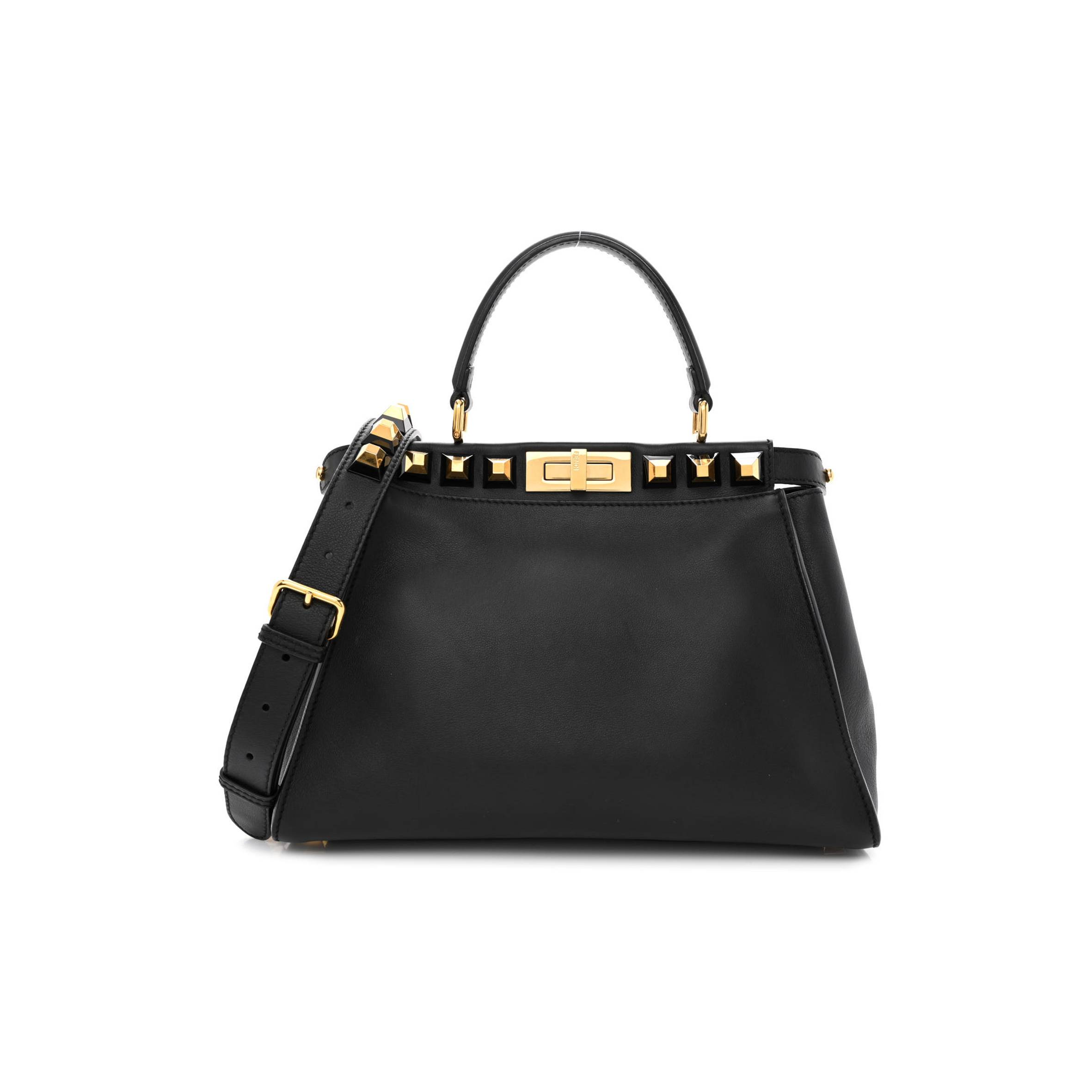 FENDI CALFSKIN STUDDED MEDIUM PEEKABOO ICONIC SATCHEL BLACK (34*24*12cm) FENDI CALFSKIN STUDDED MEDIUM PEEKABOO ICONIC SATCHEL BLACK (34*24*12cm)