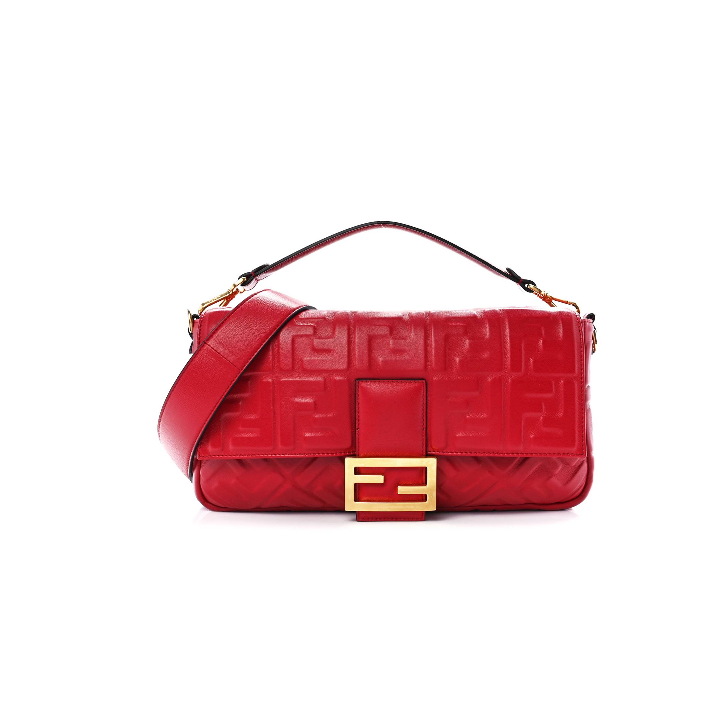 FENDI NAPPA FF 1974 EMBOSSED LARGE BAGUETTE FRAGOLA (32*16*5cm) FENDI NAPPA FF 1974 EMBOSSED LARGE BAGUETTE FRAGOLA (32*16*5cm)