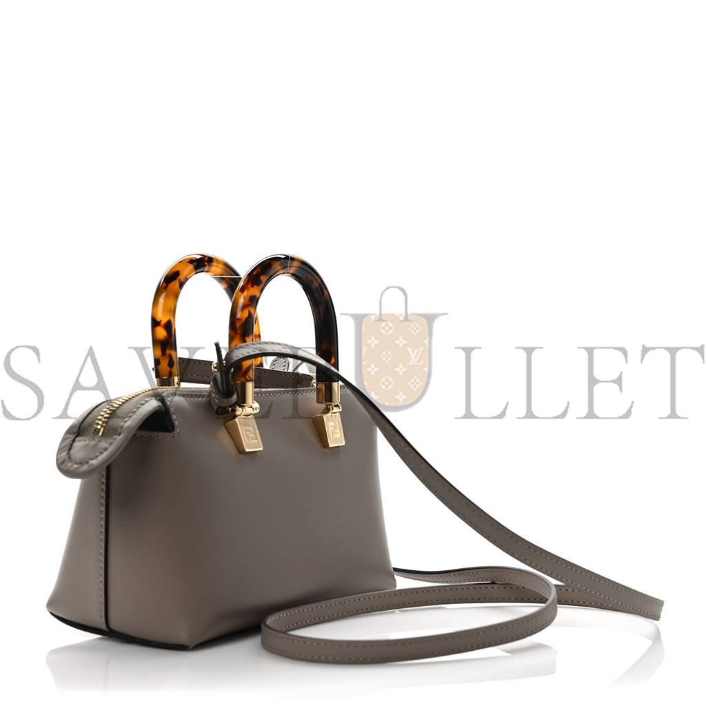 FENDI VITELLO KING PLEXIGLASS LOGO EMBOSSED MINI BY THE WAY TOP HANDLE BOSTON BAG TORTORA (18*11*8cm) FENDI VITELLO KING PLEXIGLASS LOGO EMBOSSED MINI BY THE WAY TOP HANDLE BOSTON BAG TORTORA (18*11*8cm)