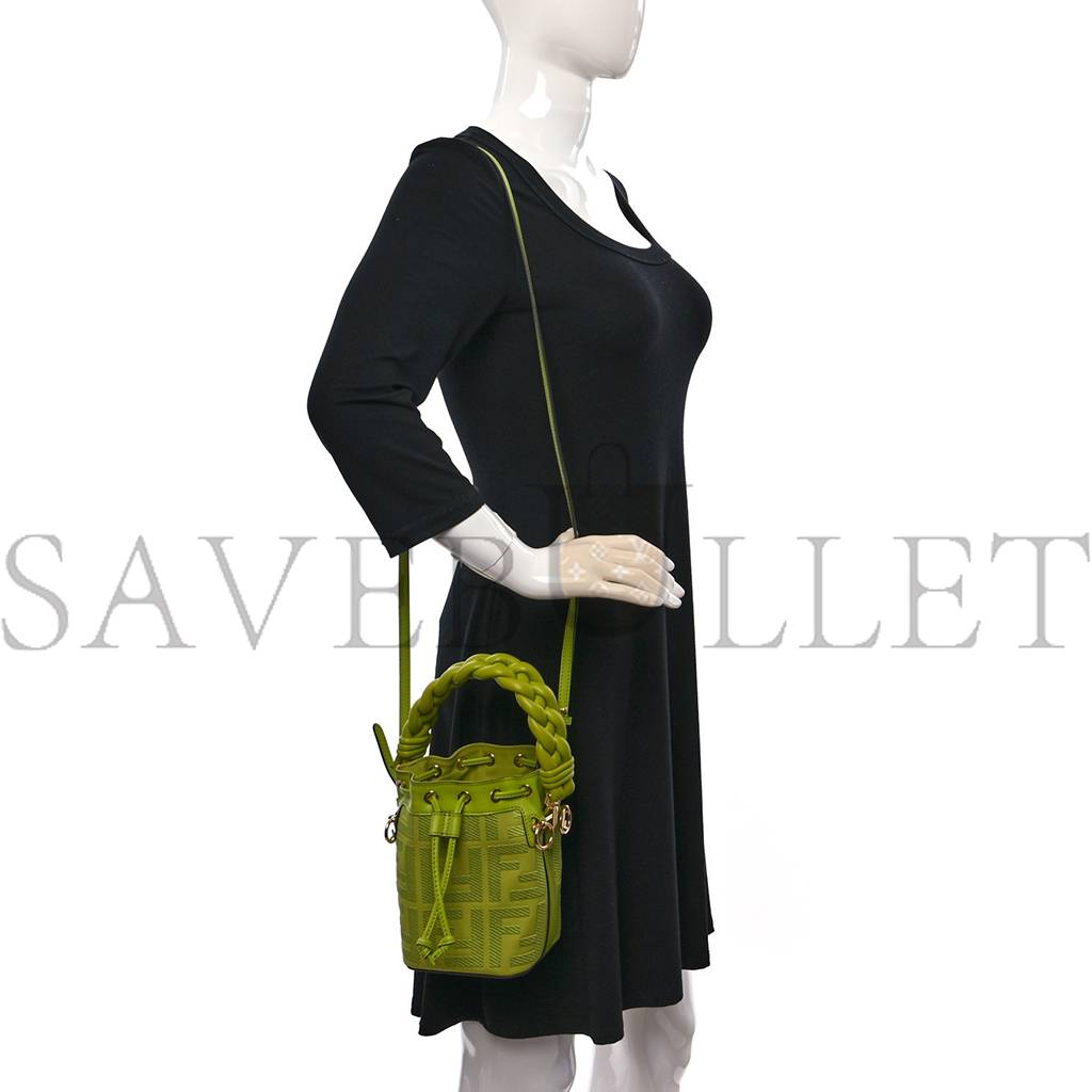FENDI CANVAS VITELLO GRACE F IS FENDI FF EMBROIDERED MINI MON TRESOR BUCKET BAG WASABI (18*12*10cm) FENDI CANVAS VITELLO GRACE F IS FENDI FF EMBROIDERED MINI MON TRESOR BUCKET BAG WASABI (18*12*10cm)