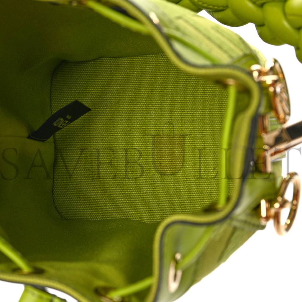 FENDI CANVAS VITELLO GRACE F IS FENDI FF EMBROIDERED MINI MON TRESOR BUCKET BAG WASABI (18*12*10cm) FENDI CANVAS VITELLO GRACE F IS FENDI FF EMBROIDERED MINI MON TRESOR BUCKET BAG WASABI (18*12*10cm)