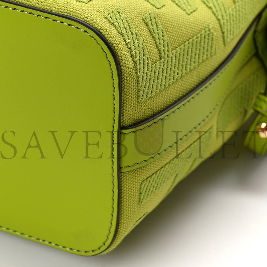 FENDI CANVAS VITELLO GRACE F IS FENDI FF EMBROIDERED MINI MON TRESOR BUCKET BAG WASABI (18*12*10cm) FENDI CANVAS VITELLO GRACE F IS FENDI FF EMBROIDERED MINI MON TRESOR BUCKET BAG WASABI (18*12*10cm)