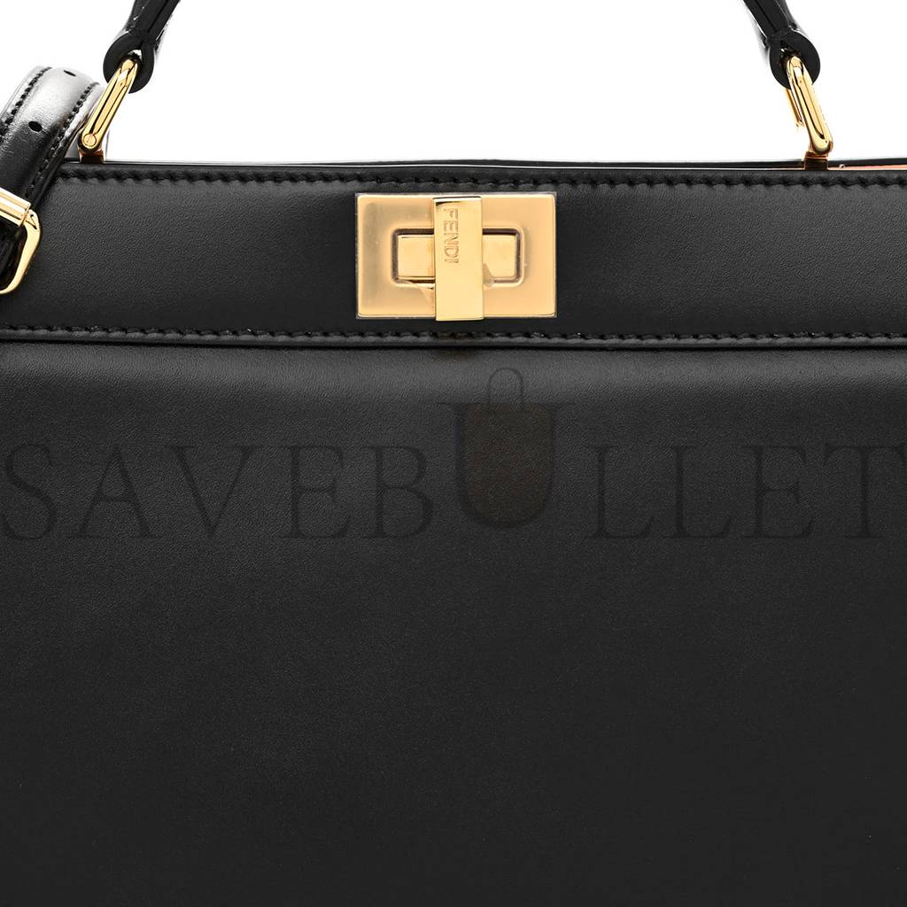 FENDI VITELLO KING LUXOR SHINY NAPPA MEDIUM PEEKABOO I SEE U EAST WEST SATCHEL BLACK LIGHT ROSE (29*18*11cm) FENDI VITELLO KING LUXOR SHINY NAPPA MEDIUM PEEKABOO I SEE U EAST WEST SATCHEL BLACK LIGHT ROSE (29*18*11cm)
